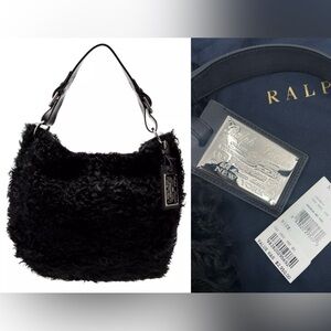 Ralph Lauren Collection Purple Label Black Shearling Fur Bag Purse Hobo Tote